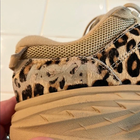 Hoka One One Women's Tan and Black Leopard Print Trainers - Picture 7 of 9